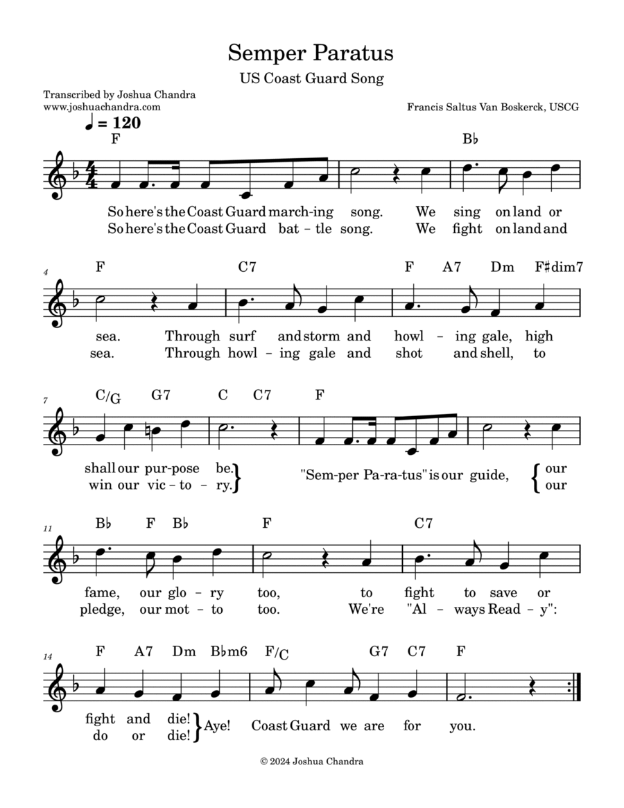 Semper Paratus (US Coast Guard Song) Piano scores gallery preview page 1