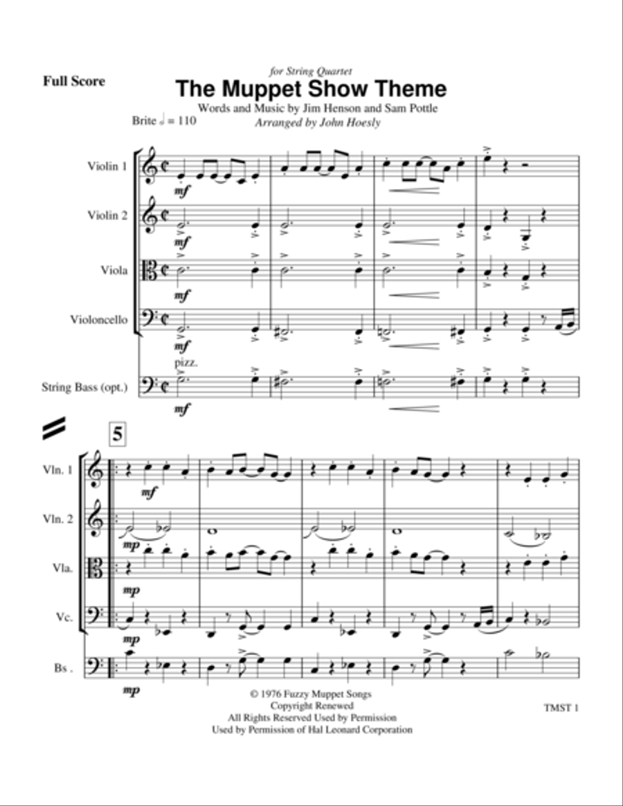 The Muppet Show Theme The Muppet Show Theme String Quartet scores gallery preview page 1