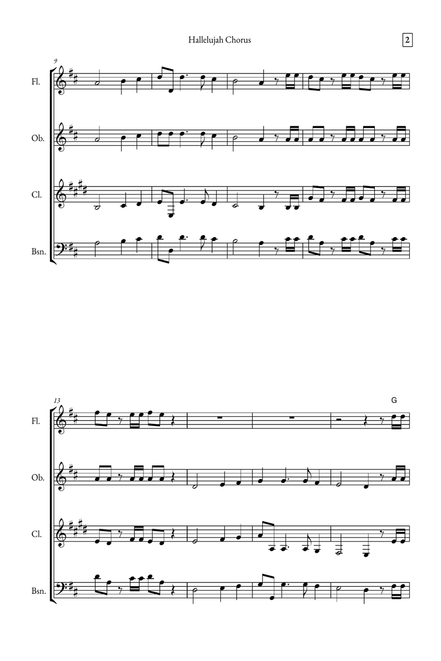 Hallelujah Chorus Woodwind Quartet scores gallery preview page 2