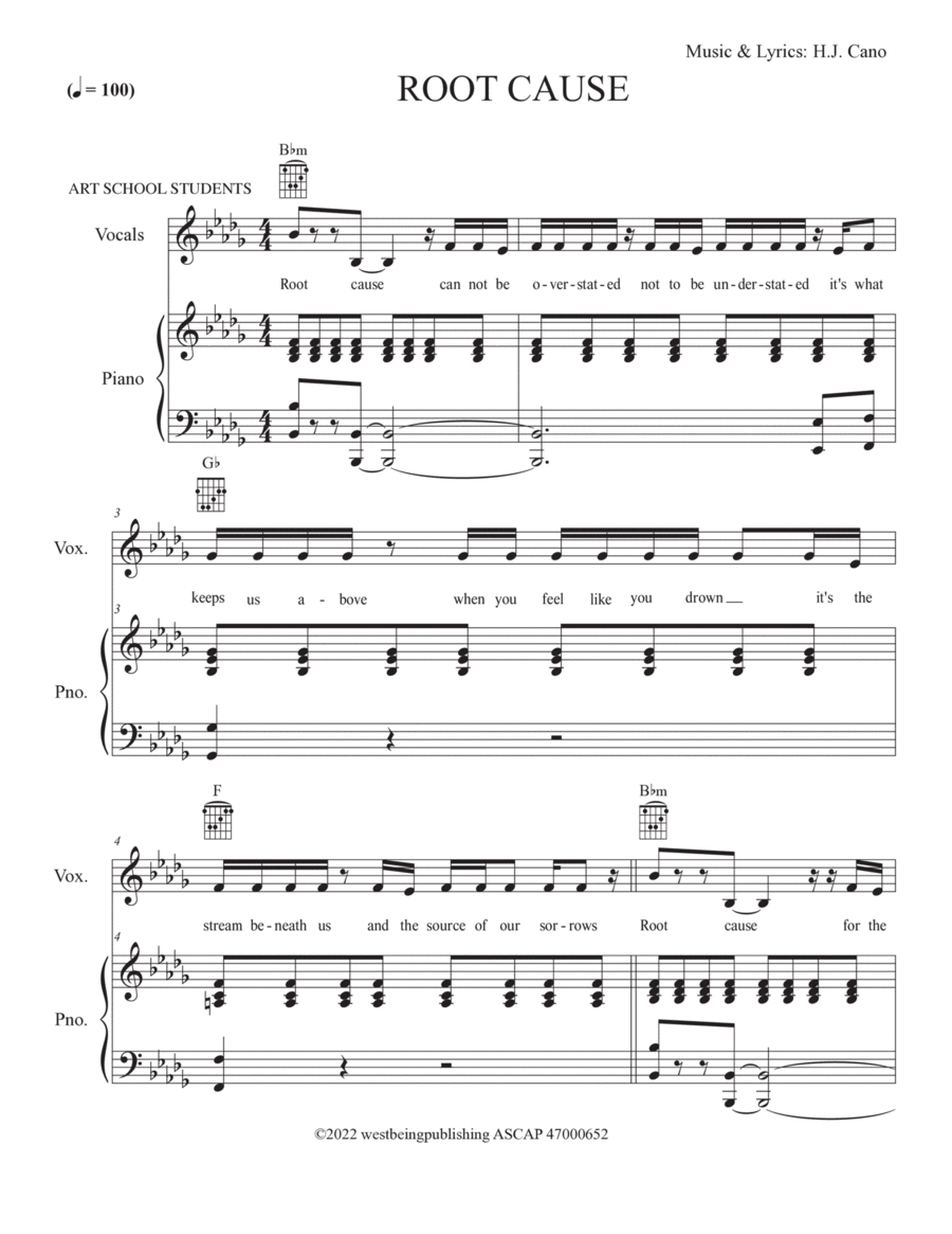 Root Cause Root Cause Piano, Vocal, Guitar scores gallery preview page 1