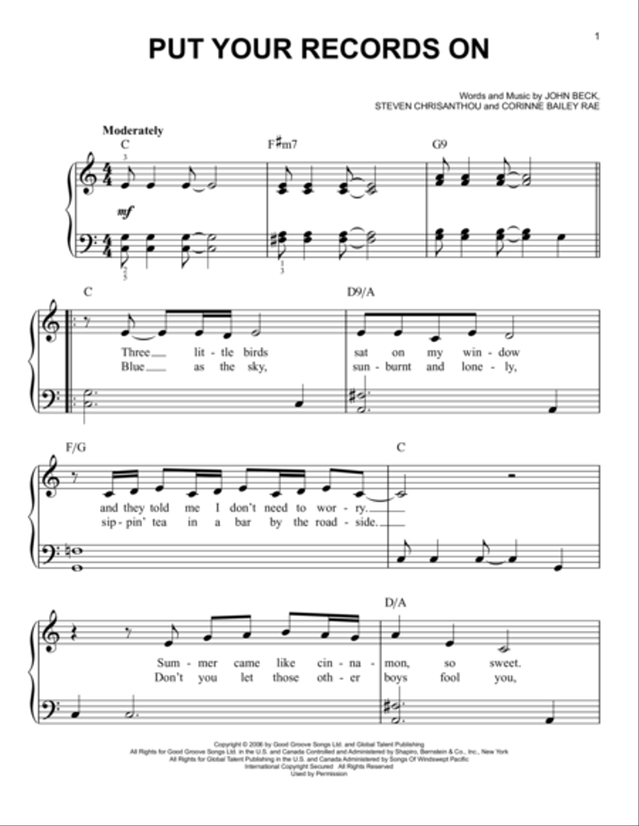 Put Your Records On Put Your Records On Voice scores gallery preview page 1