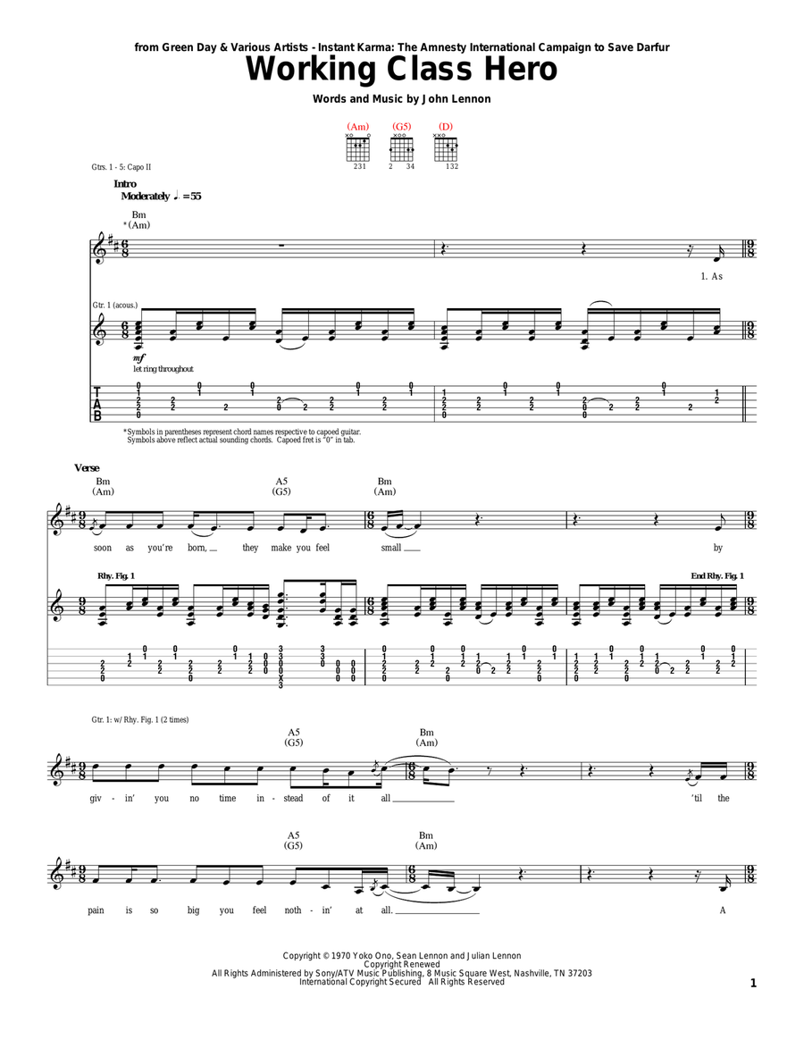 Working Class Hero Working Class Hero Acoustic Guitar scores gallery preview page 1