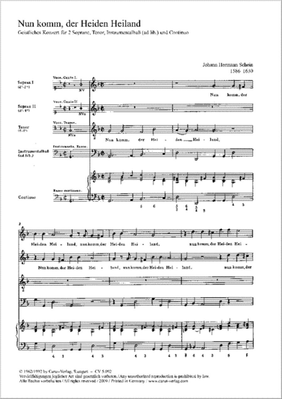 Now come, the nation's Saviour (Nun komm, der Heiden Heiland) Voice scores gallery preview page 1