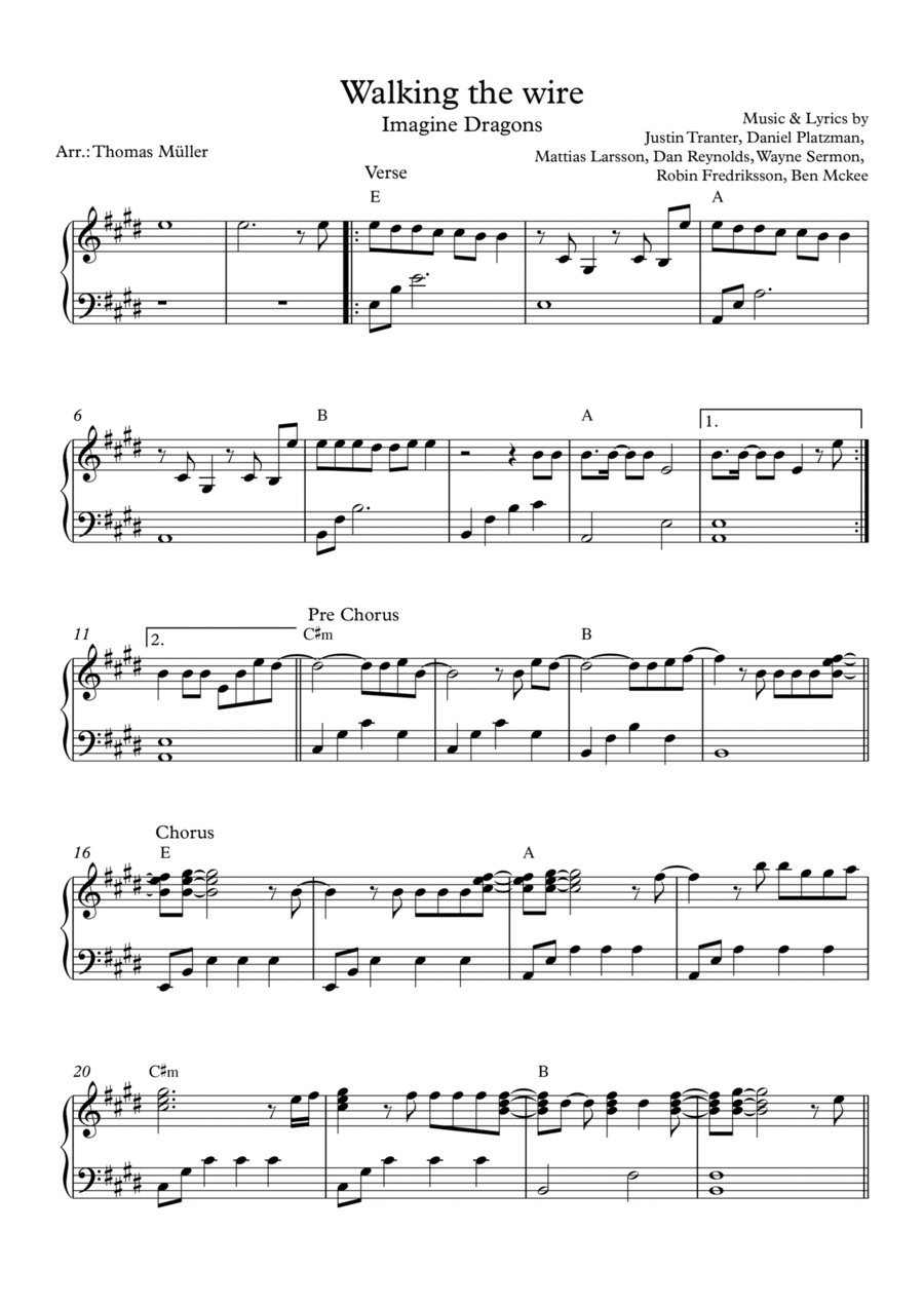 Walking The Wire Piano Solo scores gallery preview page 1