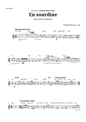 En sourdine by Debussy for Recorder and Chords