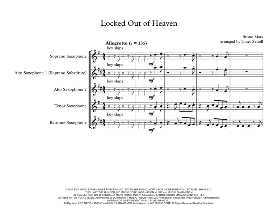 Locked Out Of Heaven Woodwind Quartet scores gallery preview page 1