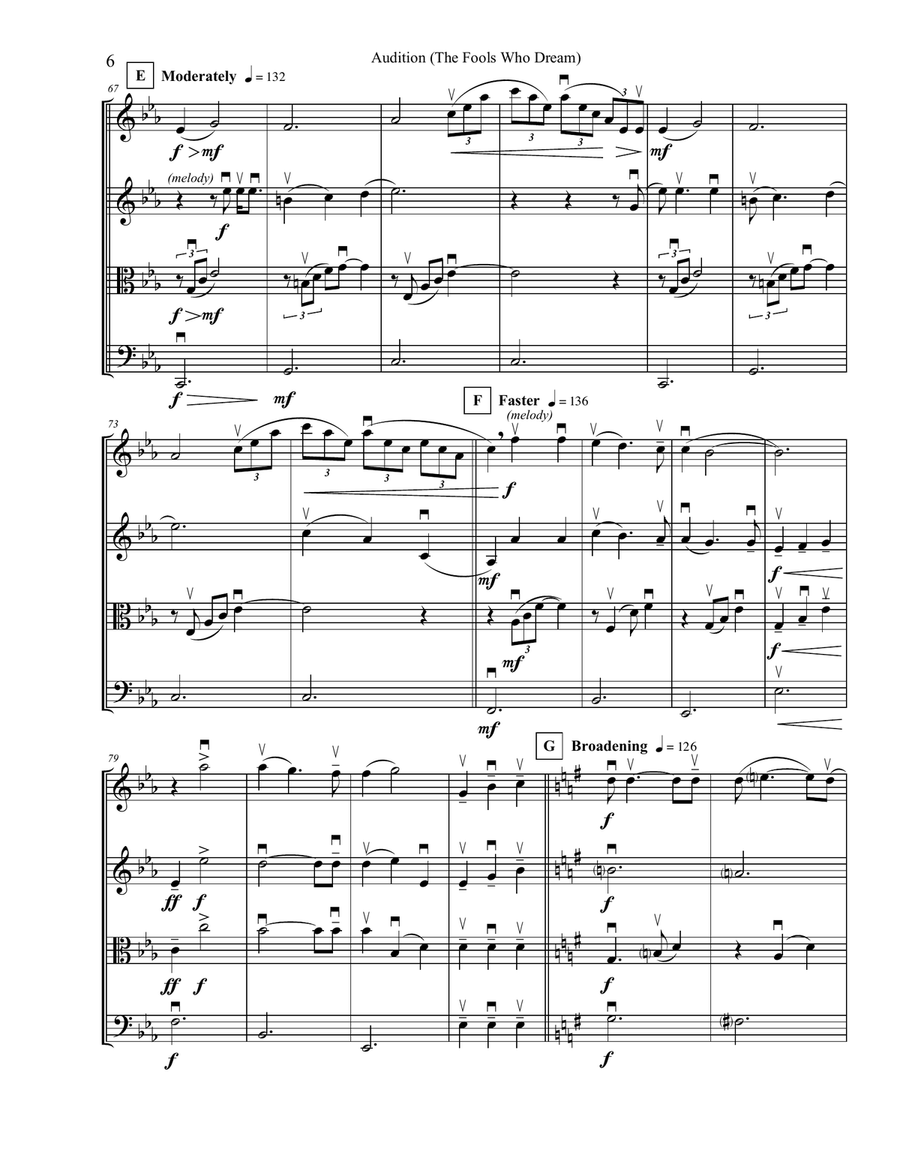 Audition (the Fools Who Dream) String Quartet scores gallery preview page 6