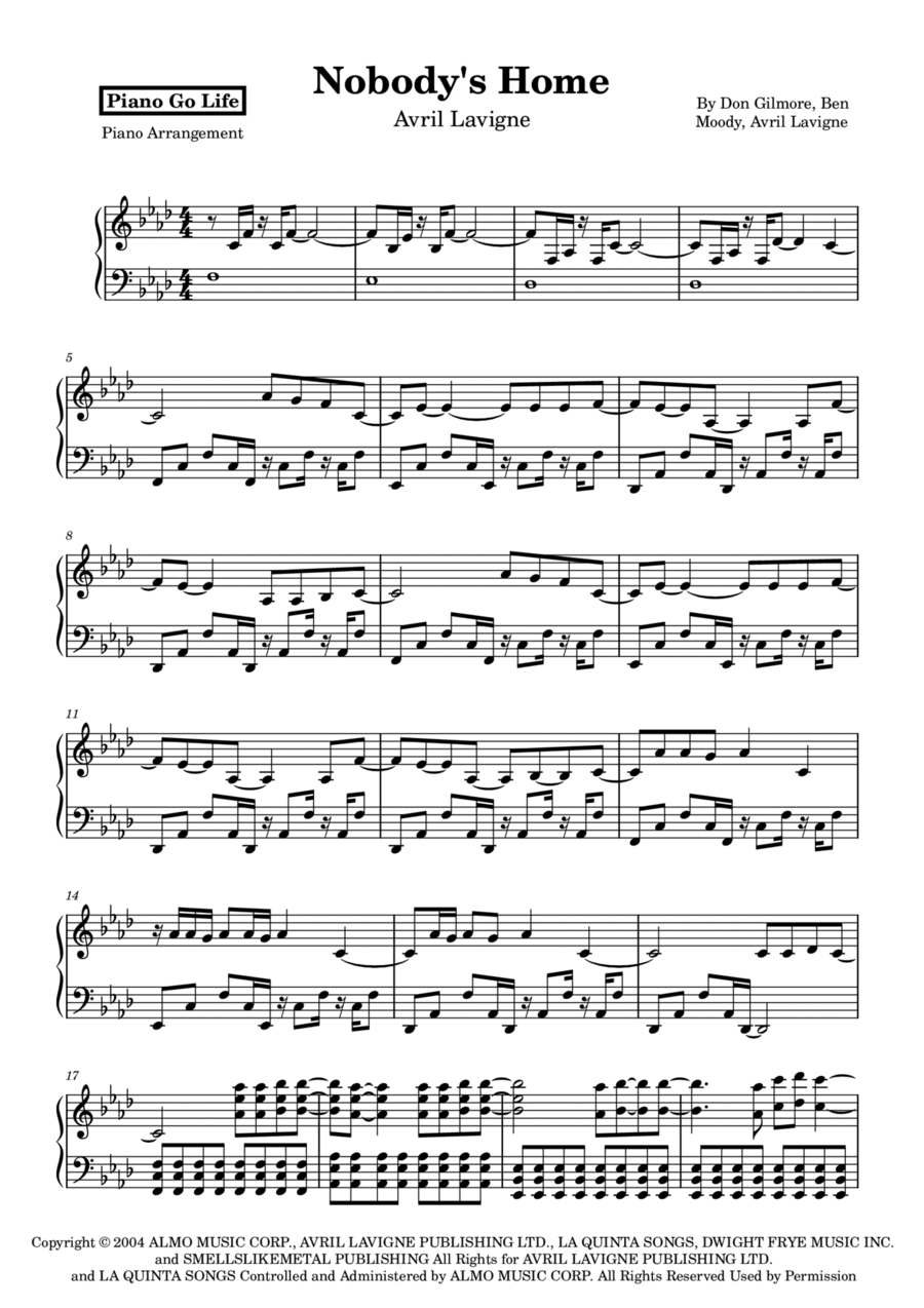 Nobody's Home Piano Solo scores gallery preview page 1
