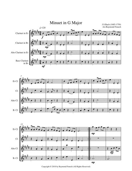 Minuet in G Major - J.S.Bach - Clarinet Choir Quartet image number null