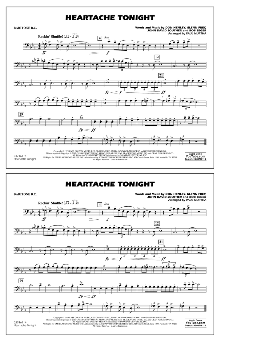 Heartache Tonight - Baritone B.C. Marching Band scores gallery preview page 1