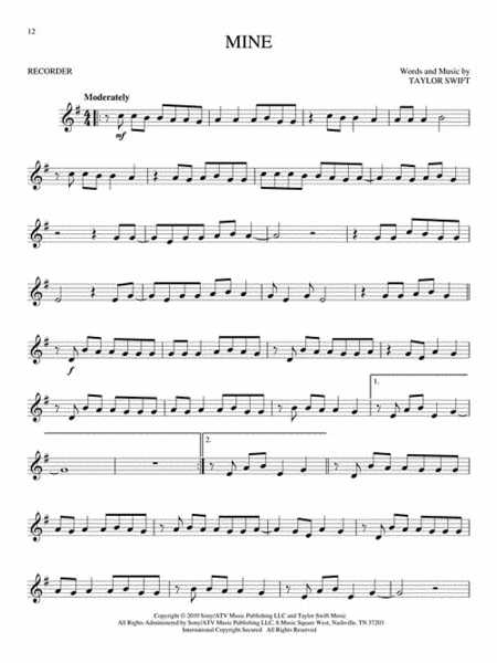 Taylor Swift - Recorder Songbook