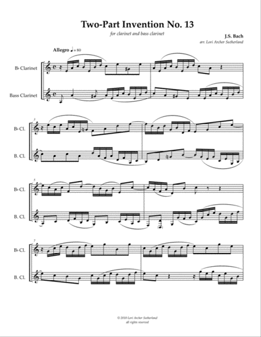 Two-Part Invention No. 13 Clarinet Duet scores gallery preview page 2