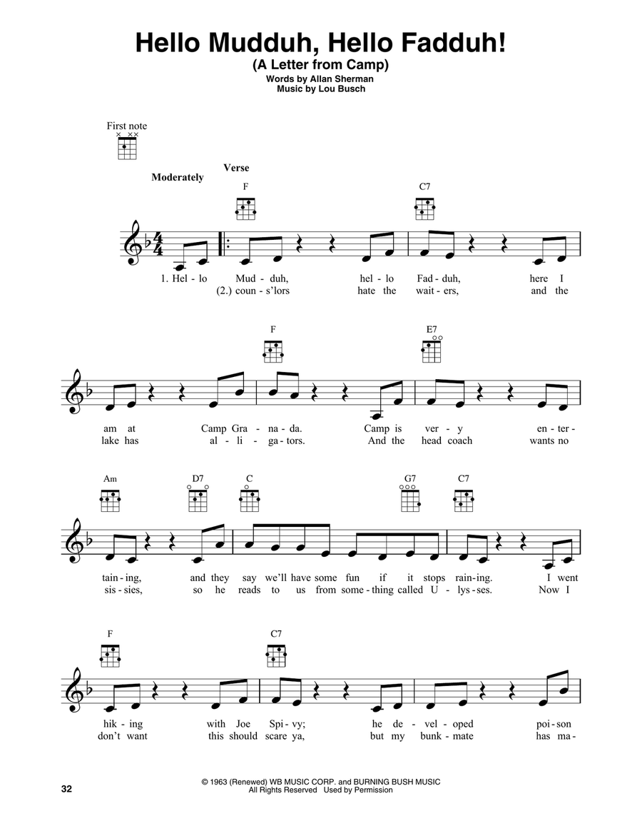 Hello Mudduh, Hello Fadduh! (A Letter From Camp) Banjo scores gallery preview page 1