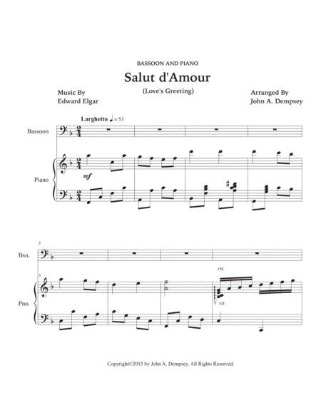 Salut d'Amour (Love's Greeting): Bassoon and Piano image number null