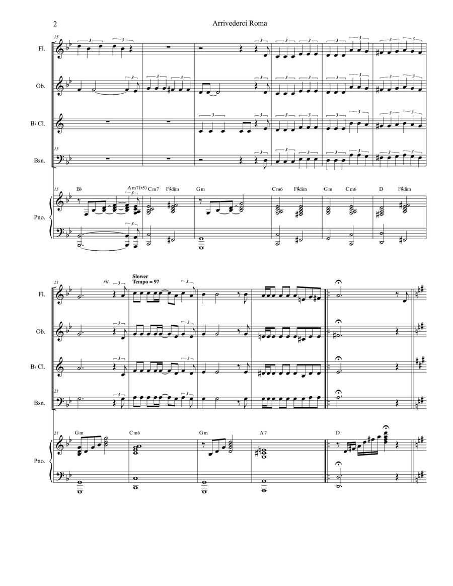 Arrivederci Roma (goodbye To Rome) Woodwind Quartet scores gallery preview page 2
