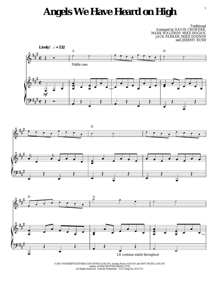 Angels We Have Heard On High Piano, Vocal, Guitar scores gallery preview page 1