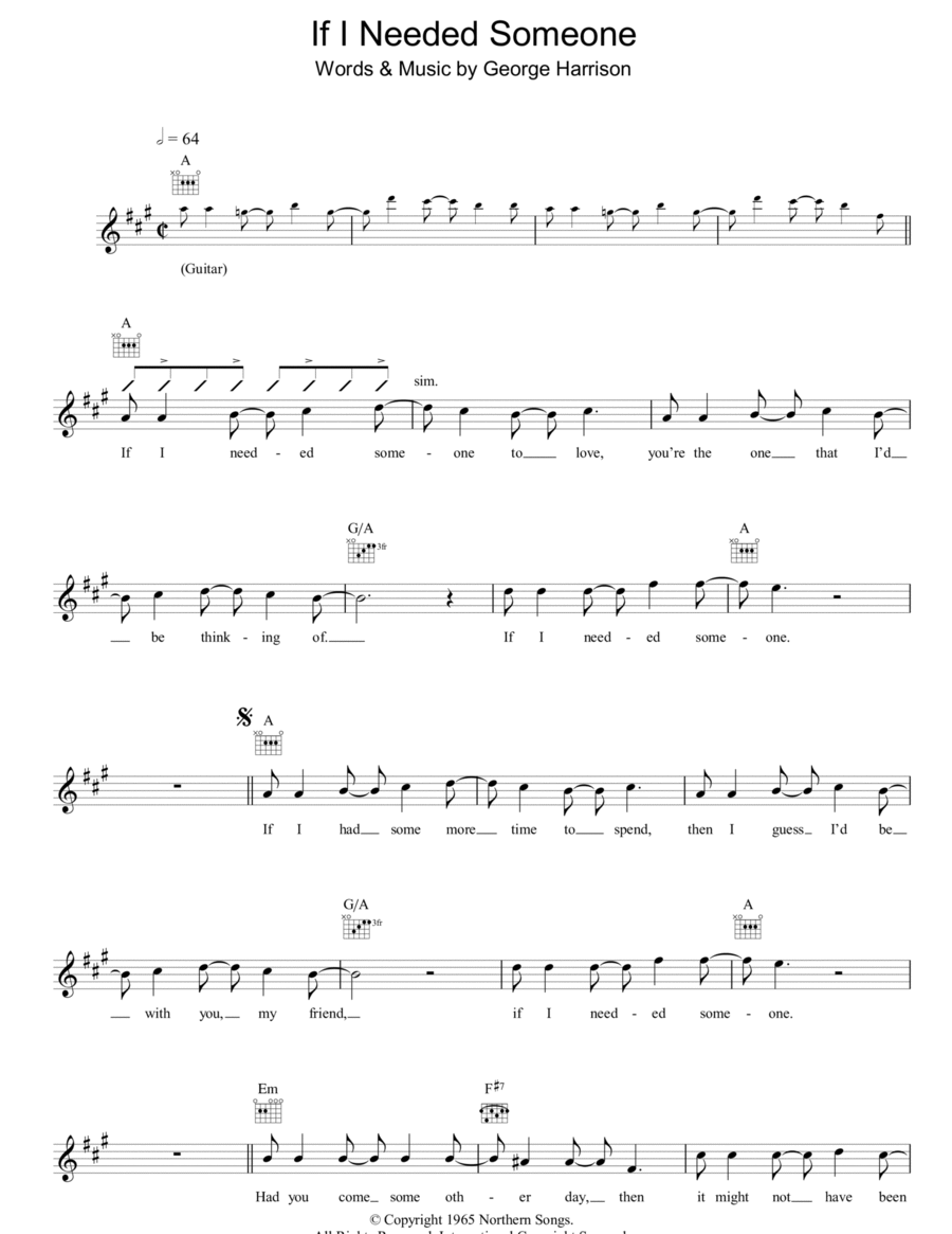 If I Needed Someone Piano scores gallery preview page 1