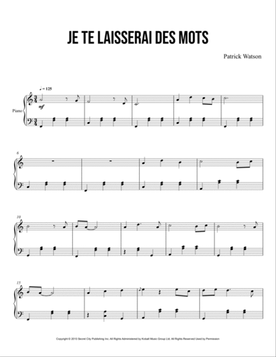 Je Te Laisserai Des Mots Easy Piano scores gallery preview page 2