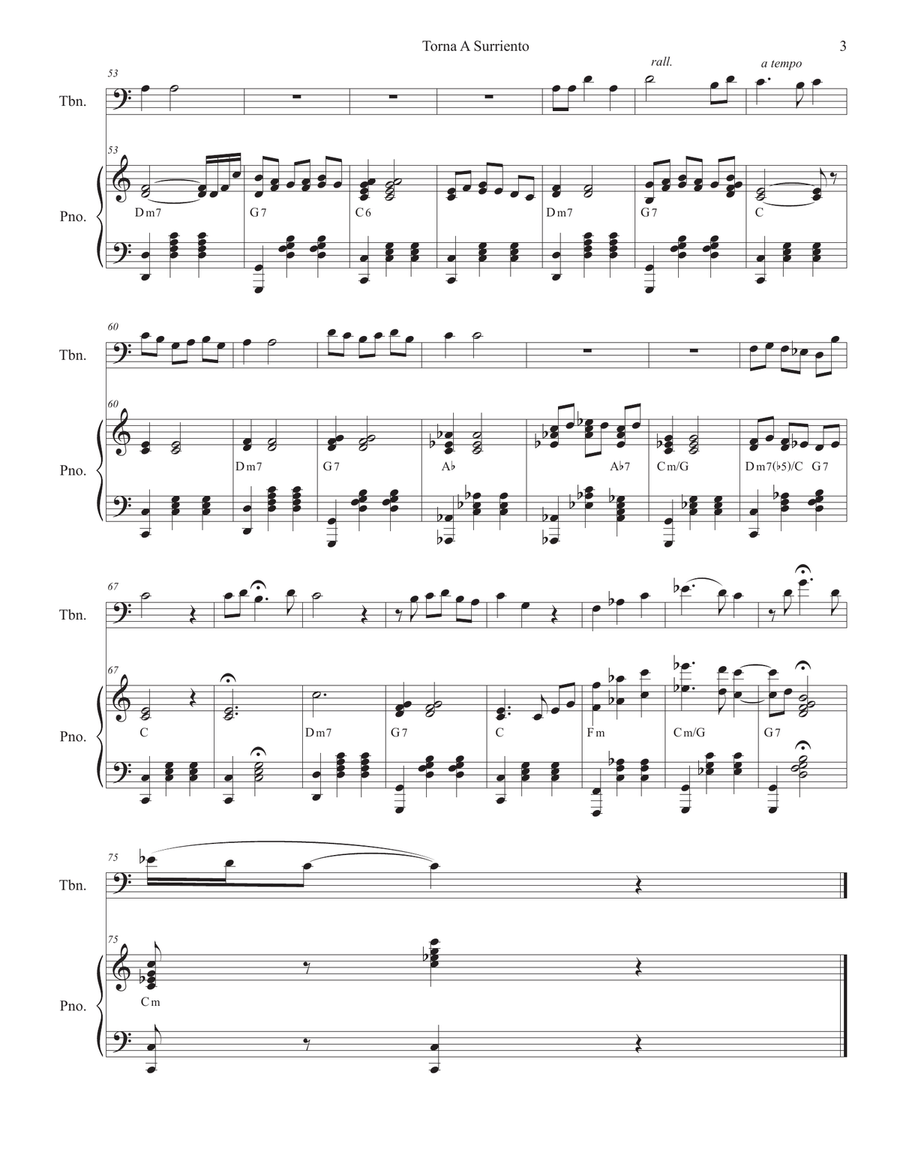 Torna A Surriento (Come Back to Sorrento) (Trombone solo and Piano) Piano scores gallery preview page 4