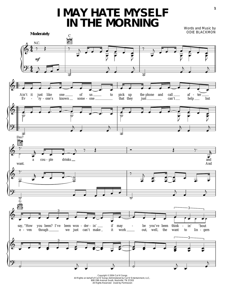 I May Hate Myself In The Morning Piano, Vocal, Guitar scores gallery preview page 1