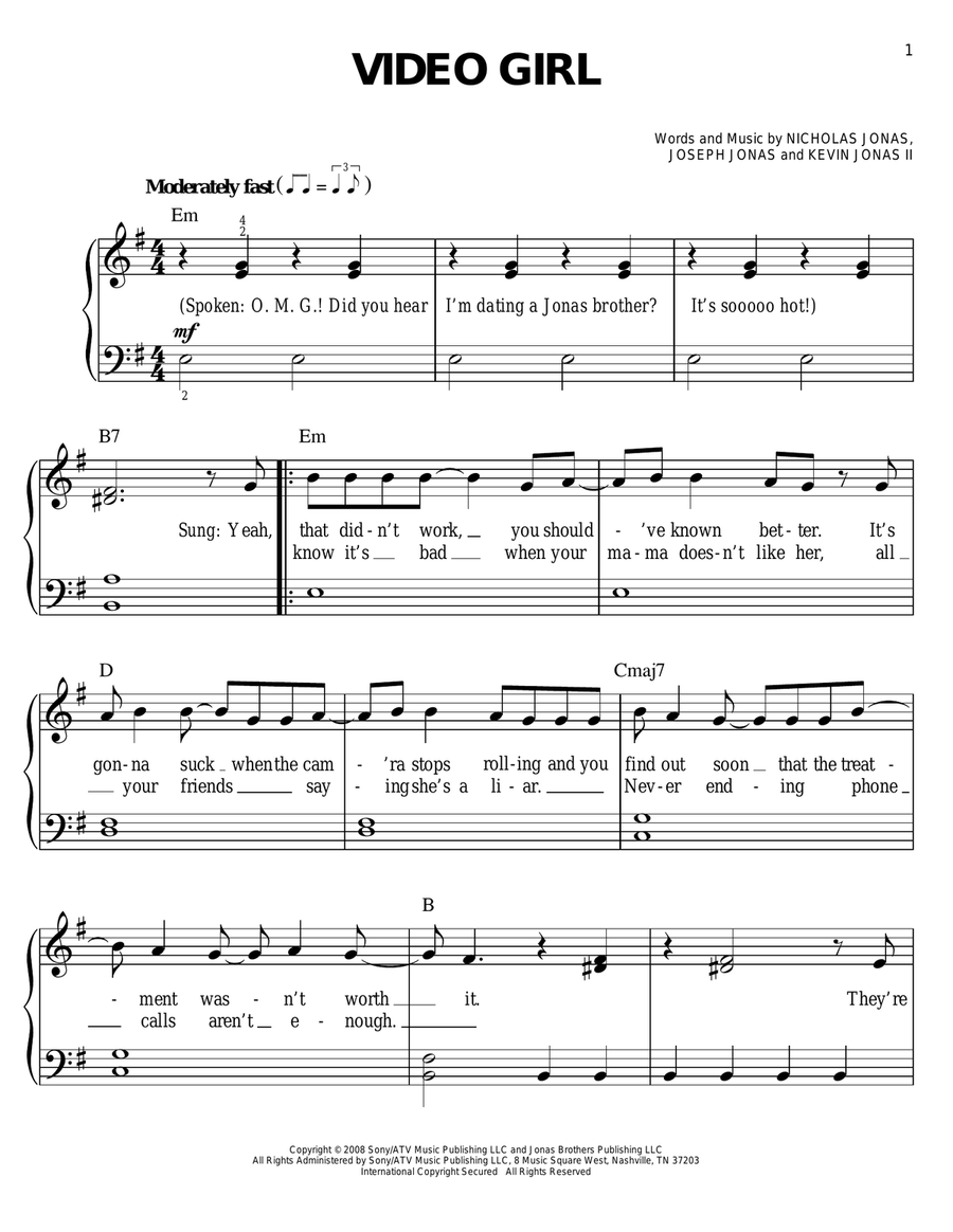 Video Girl Video Girl Easy Piano scores gallery preview page 1