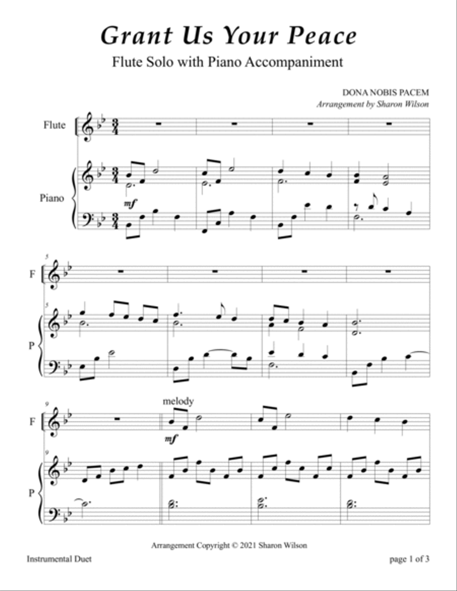 Grant Us Your Peace (Easy Flute Solo with Piano Accompaniment) Flute Solo scores gallery preview page 3