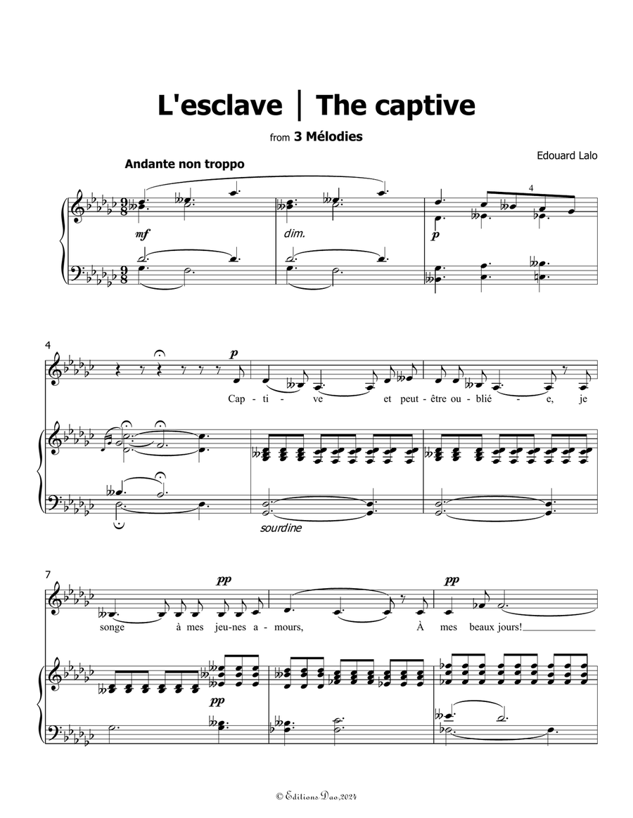 L'esclave, by Edouard Lalo, in G flat Major Piano, Vocal scores gallery preview page 3