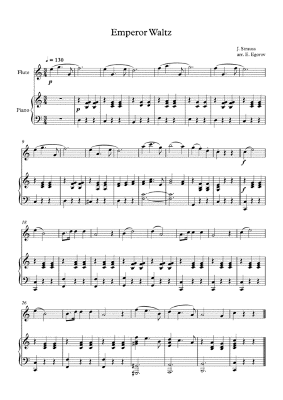 Emperor Waltz, Johann Strauss Jr., For Flute & Piano Flute Solo scores gallery preview page 1