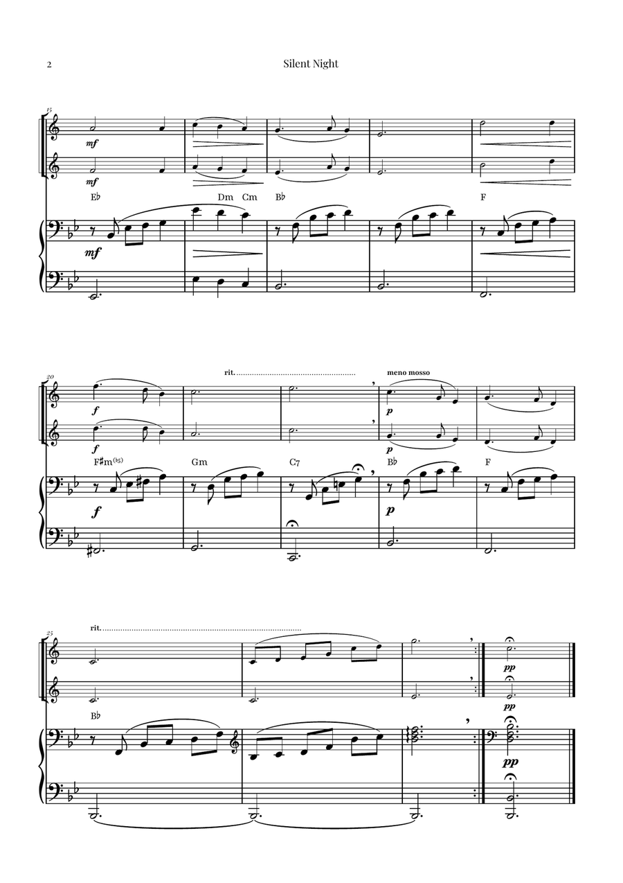 Silent Night | BEAUTIFUL Arrangement Clarinet Duet scores gallery preview page 2