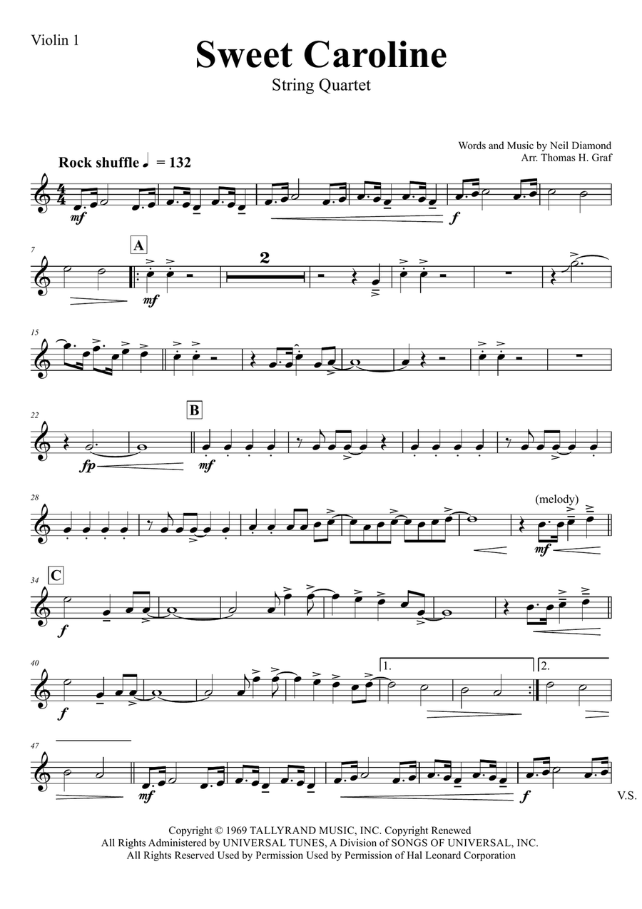 Sweet Caroline String Quartet scores gallery preview page 4