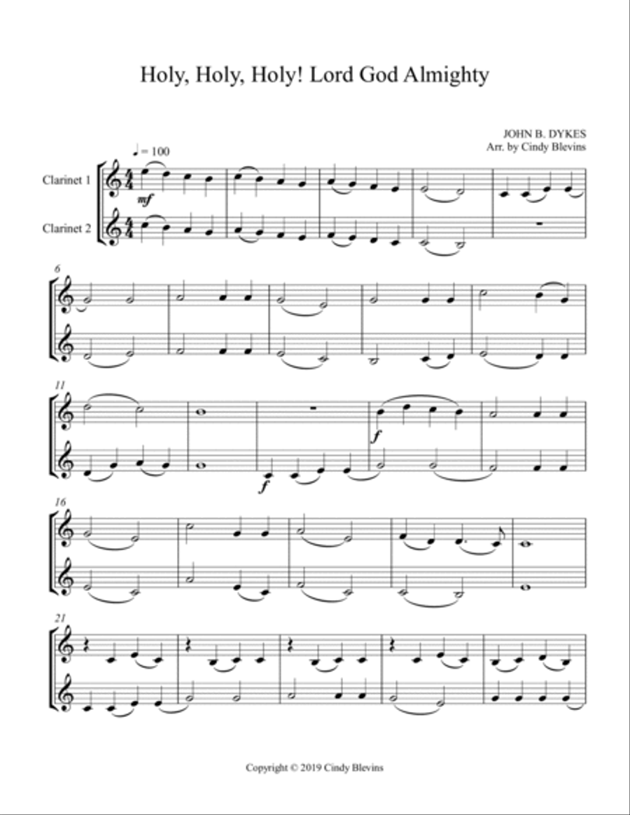 Holy, Holy, Holy, Easy Clarinet Duet Clarinet Duet scores gallery preview page 2