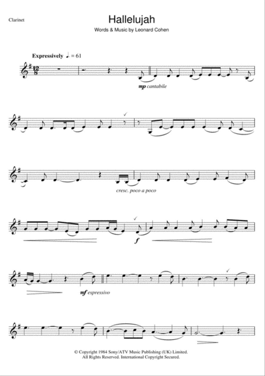 Hallelujah Hallelujah Clarinet Solo scores gallery preview page 1