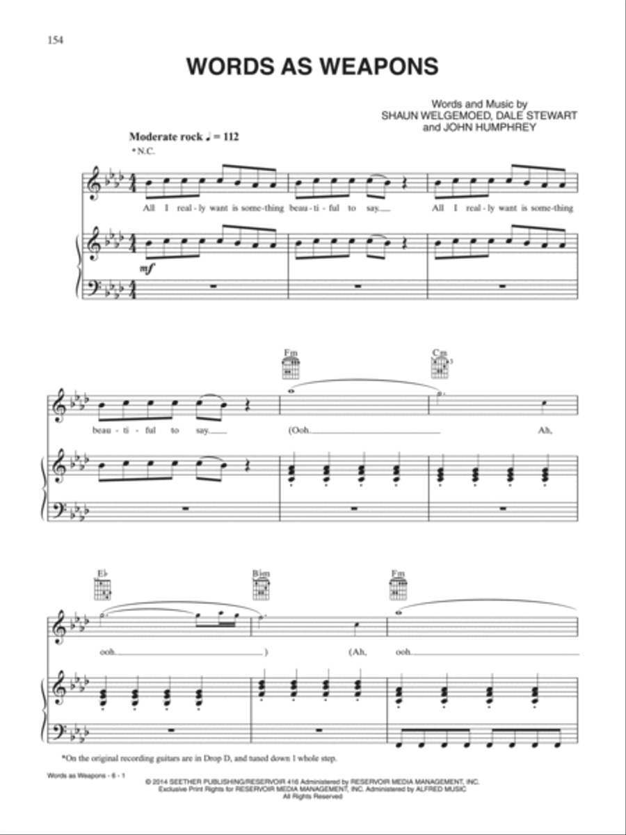 Words as Weapons Piano, Vocal, Guitar scores gallery preview page 1