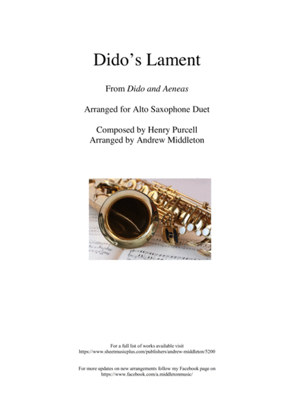 Dido's Lament arranged for Alto Saxophone Duet image number null