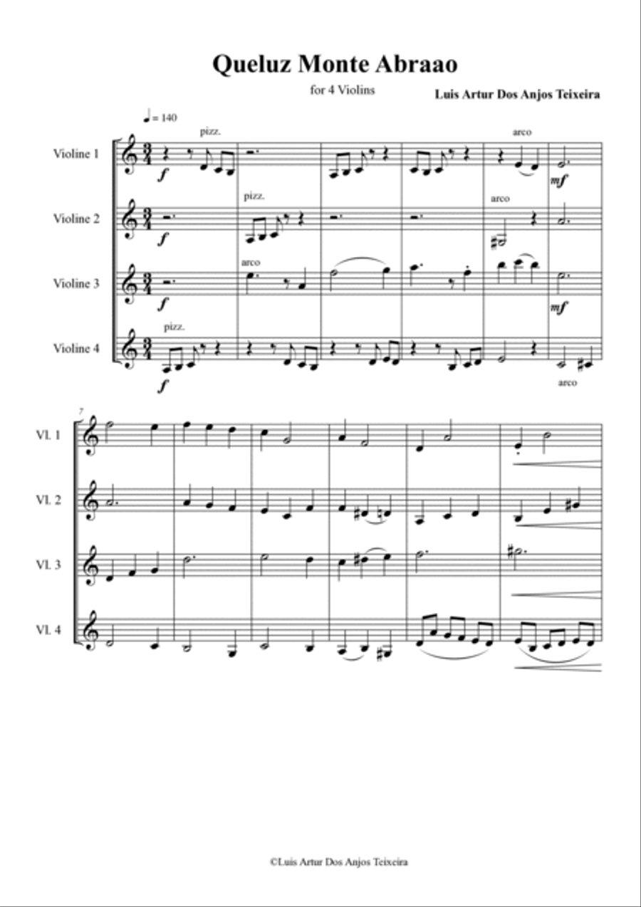 Queluz Monte Abraao for 4 Violins String Quartet scores gallery preview page 3