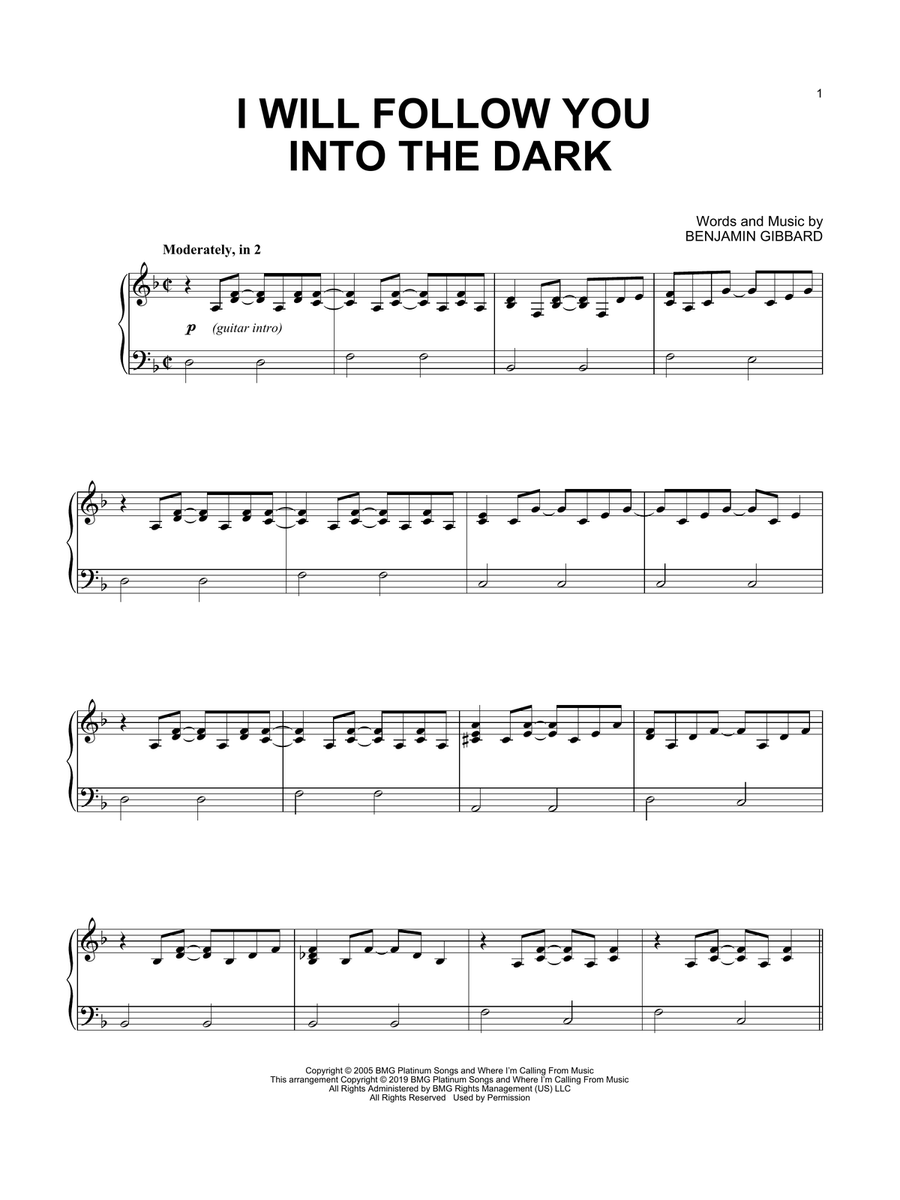 I Will Follow You Into The Dark Piano Solo scores gallery preview page 1