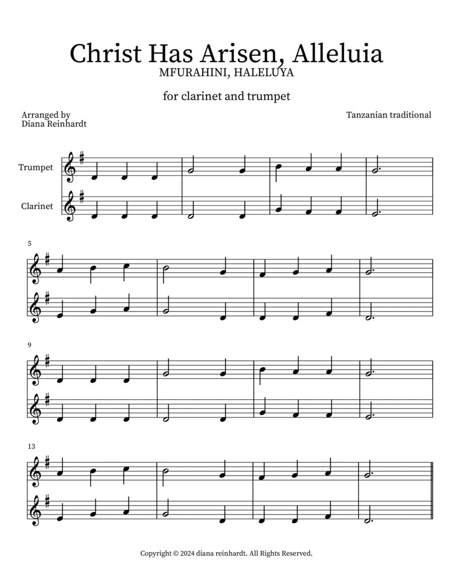 Christ Has Arisen, Alleluia Clarinet scores gallery preview page 1