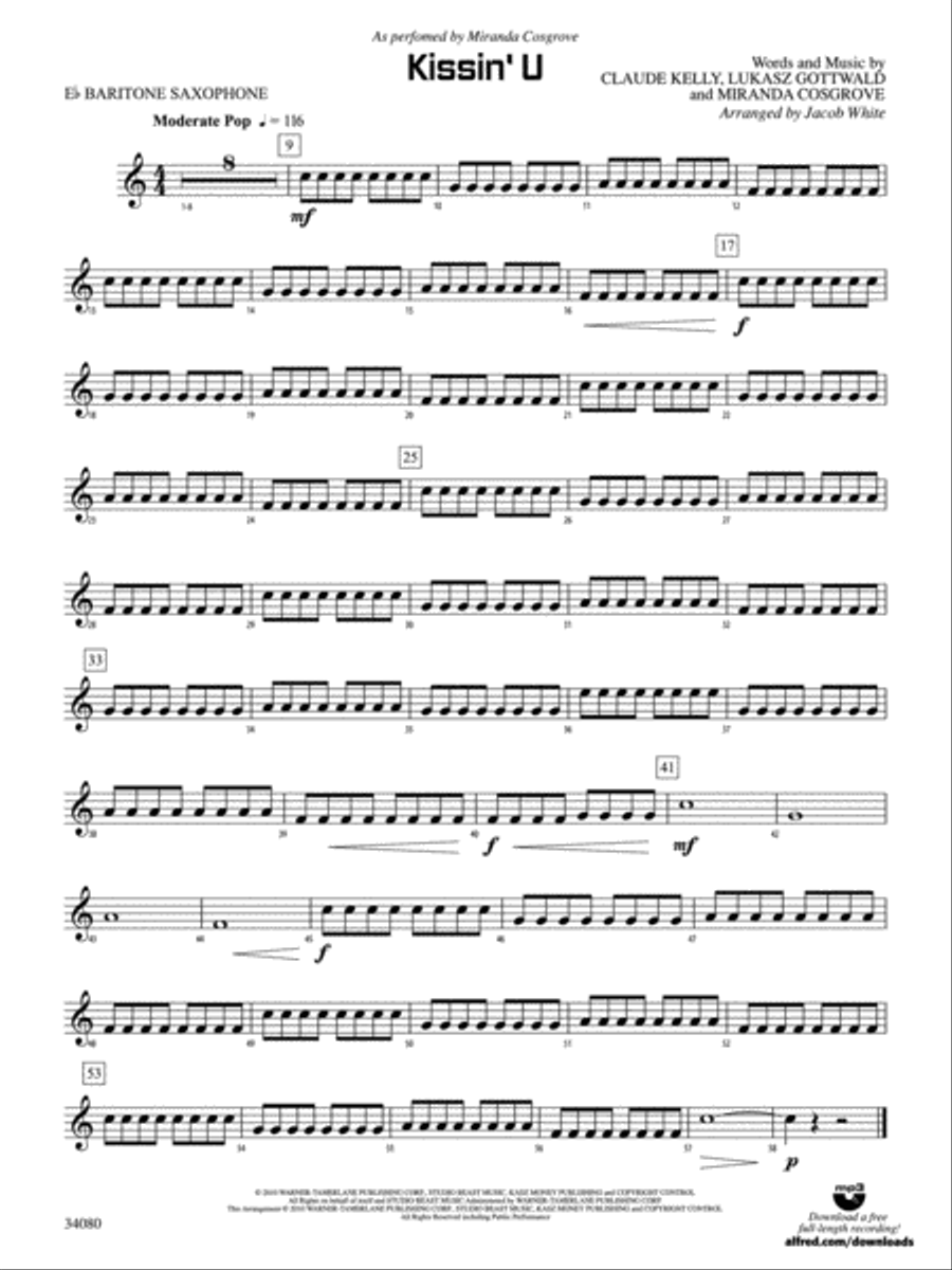 Kissin' U: E-flat Baritone Saxophone Concert Band scores gallery preview page 1