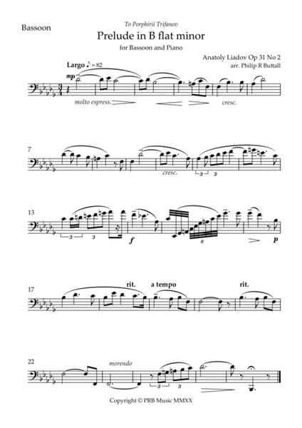 Prelude in B flat minor (Lyadov) - [Bassoon]