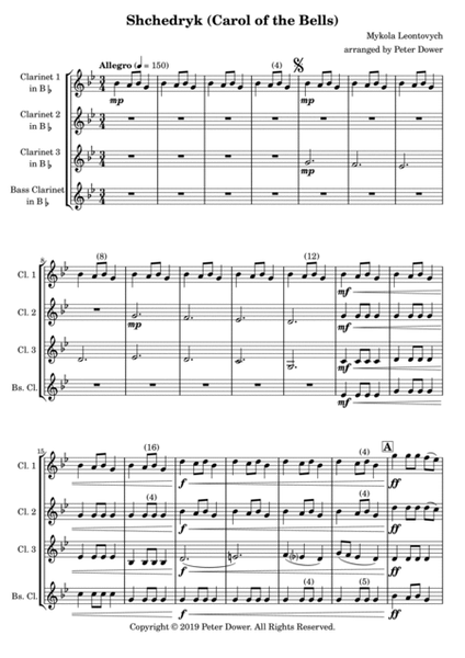 Carol of the Bells (Shchedryk) - Clarinet quartet image number null