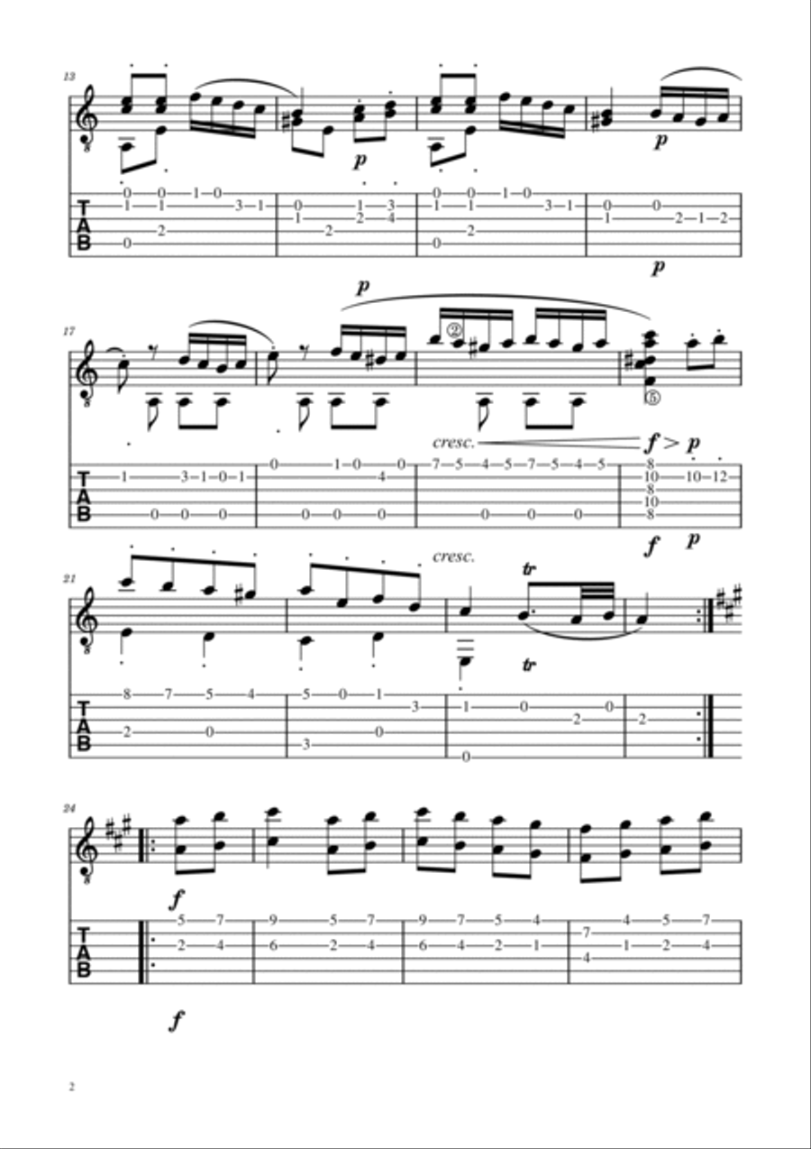 Turkish March TABs For Guitar Acoustic Guitar scores gallery preview page 2