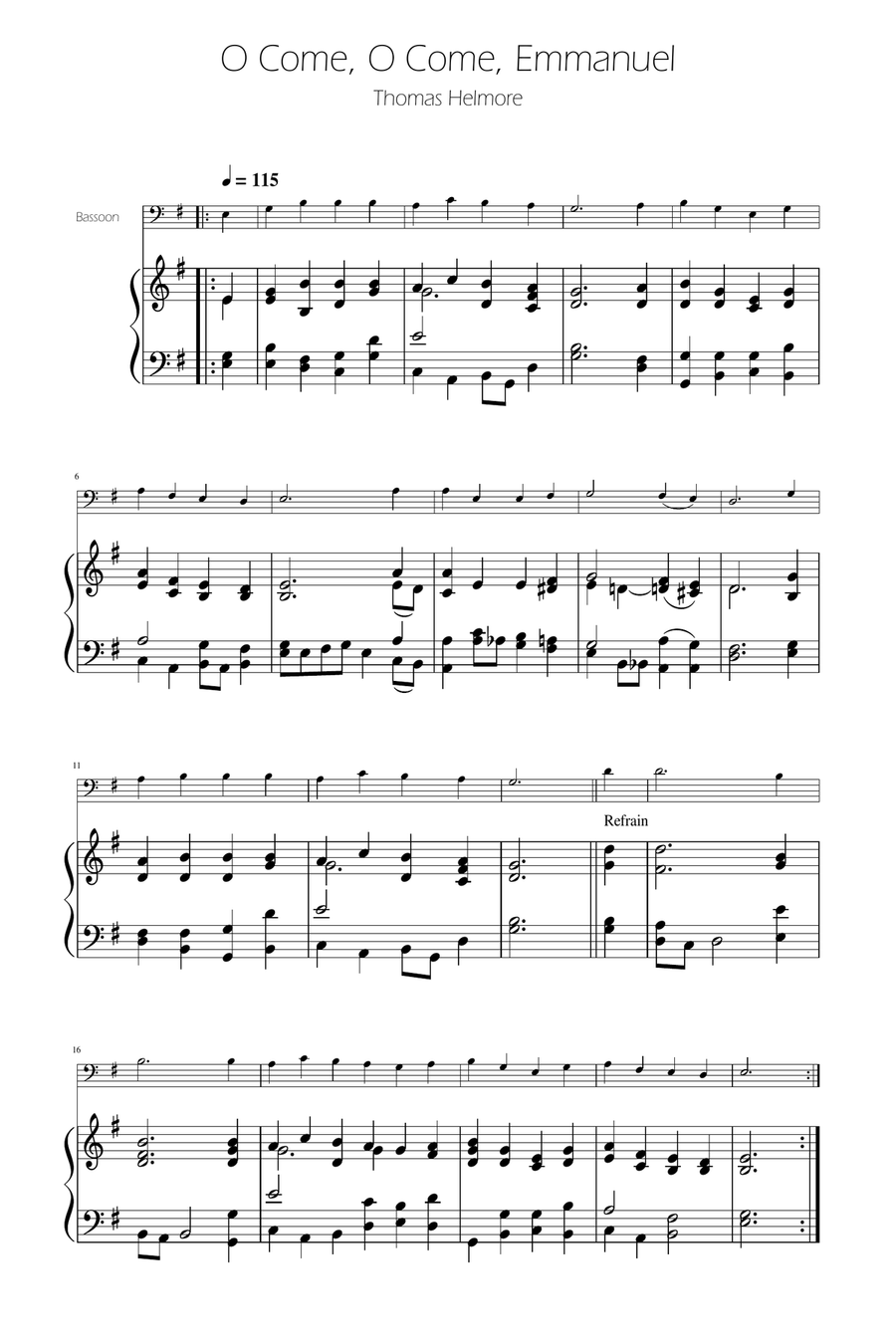 O Come, O Come, Emmanuel - Bassoon Solo w/ Piano Bassoon Solo scores gallery preview page 1