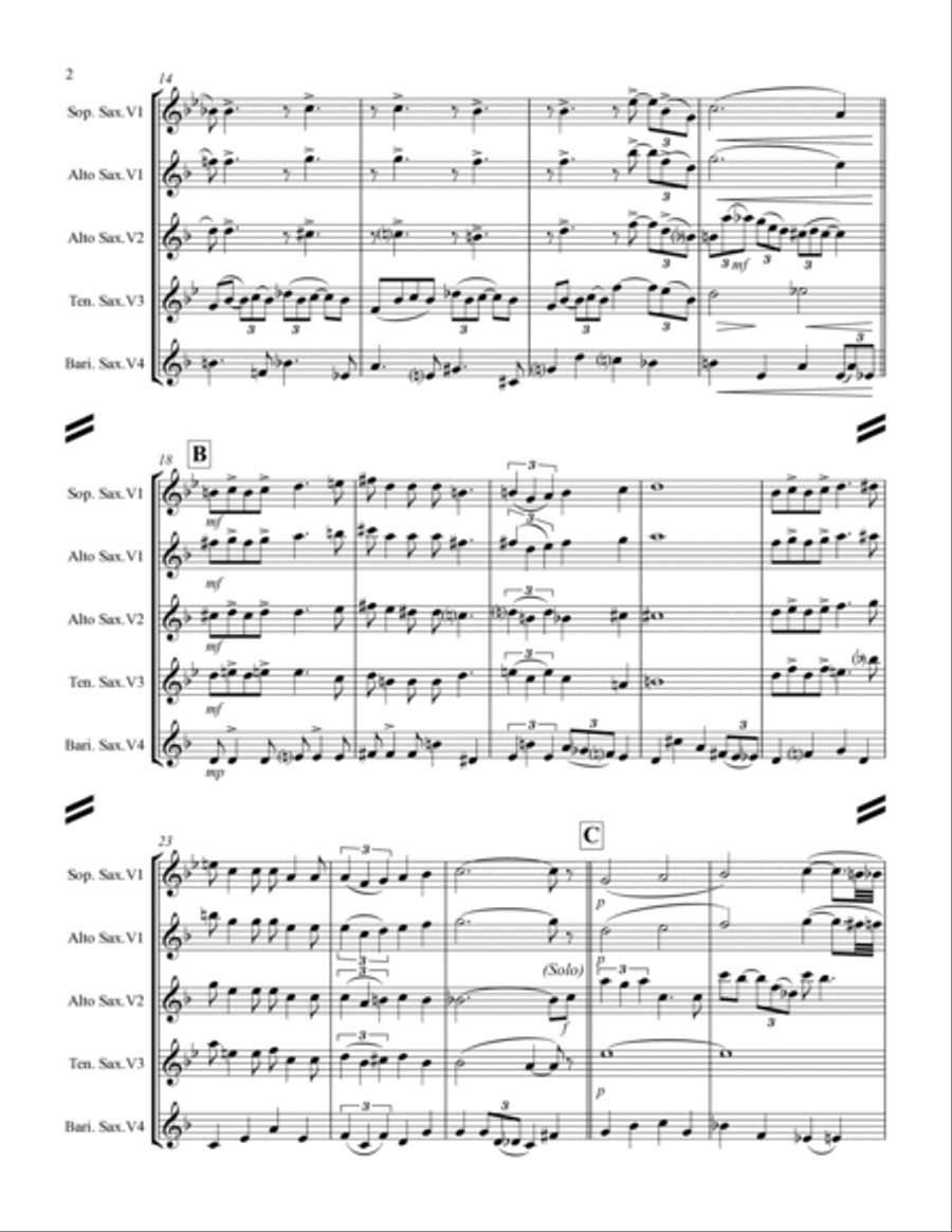 When Sunny Gets Blue Saxophone Quartet scores gallery preview page 3