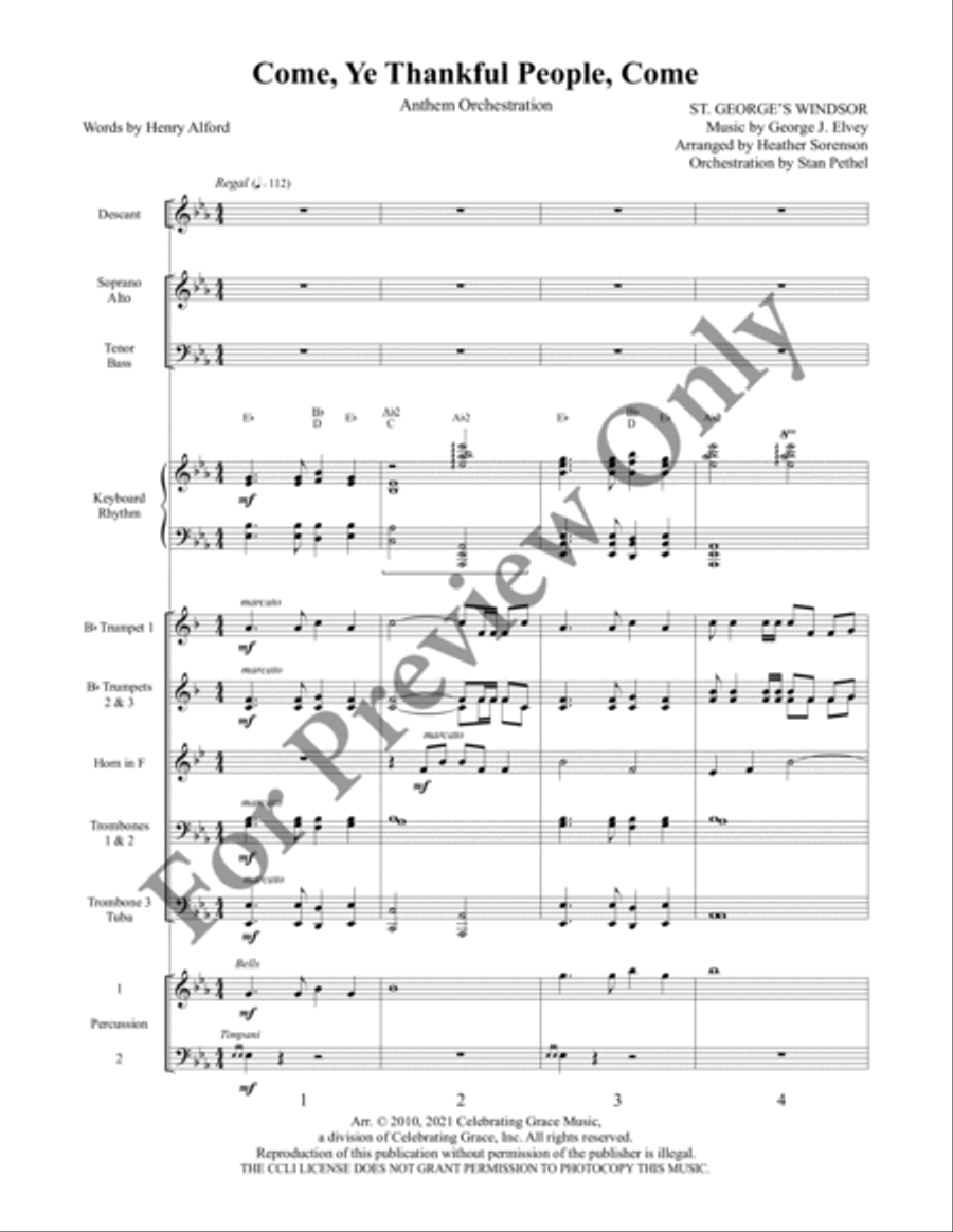 Come, Ye Thankful People, Come Orchestraton Brass Ensemble scores gallery preview page 3