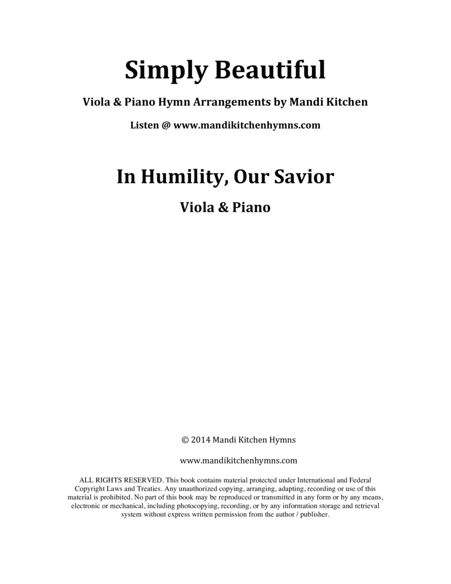In Humility, Our Savior Viola & Piano Duet Piano Accompaniment scores gallery preview page 1