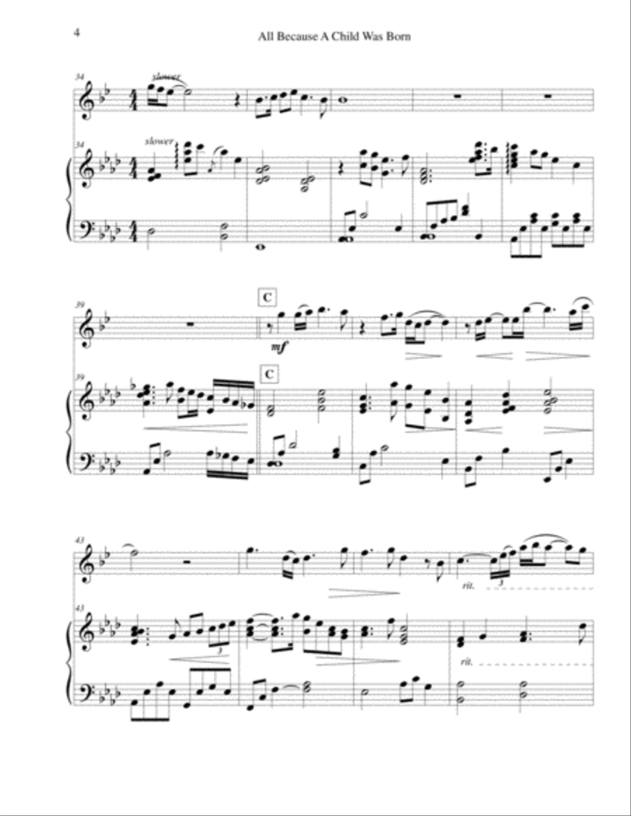 All Because A Child Was Born Tenor Saxophone scores gallery preview page 5