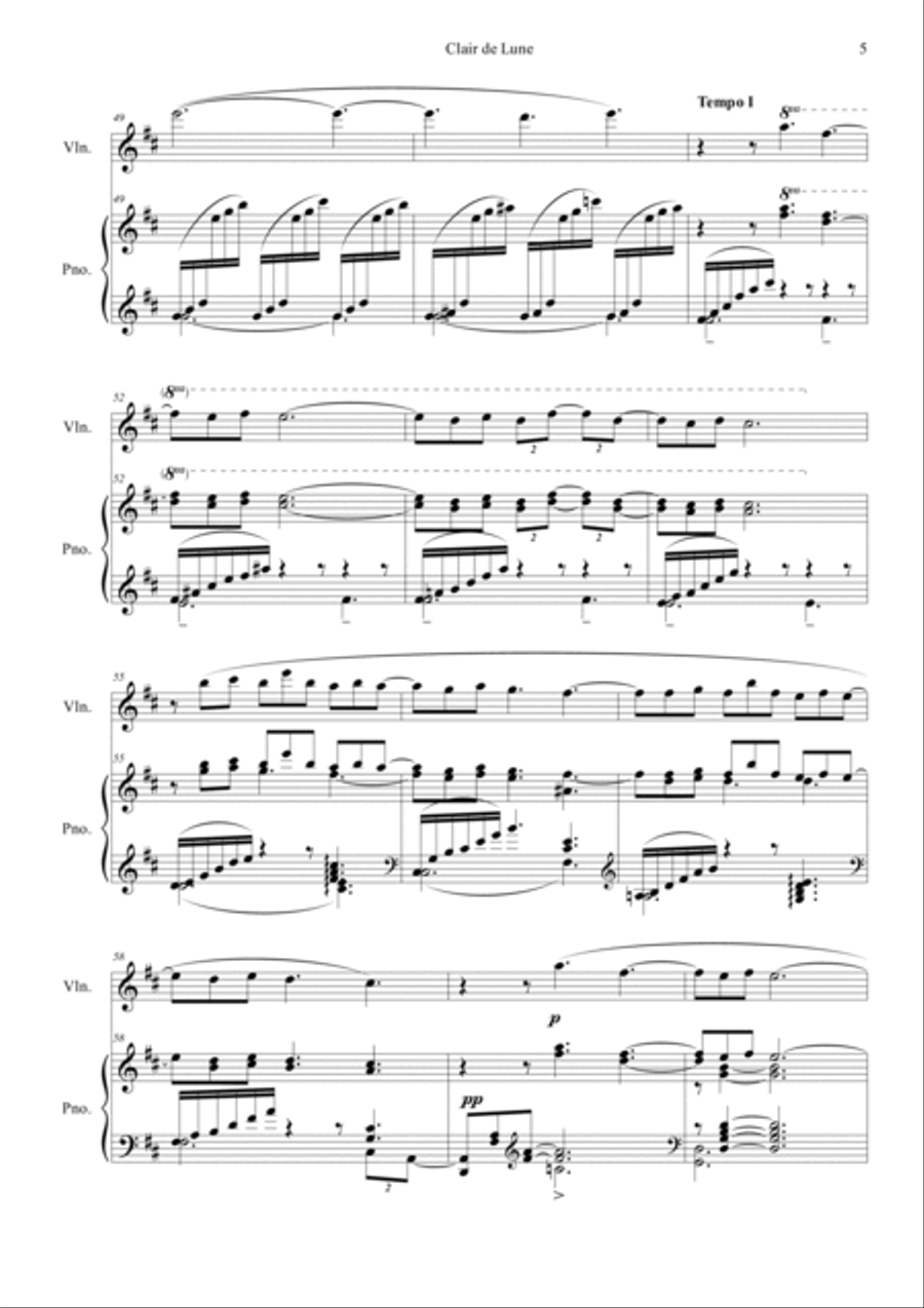 Clair de Lune in D Violin Solo scores gallery preview page 5