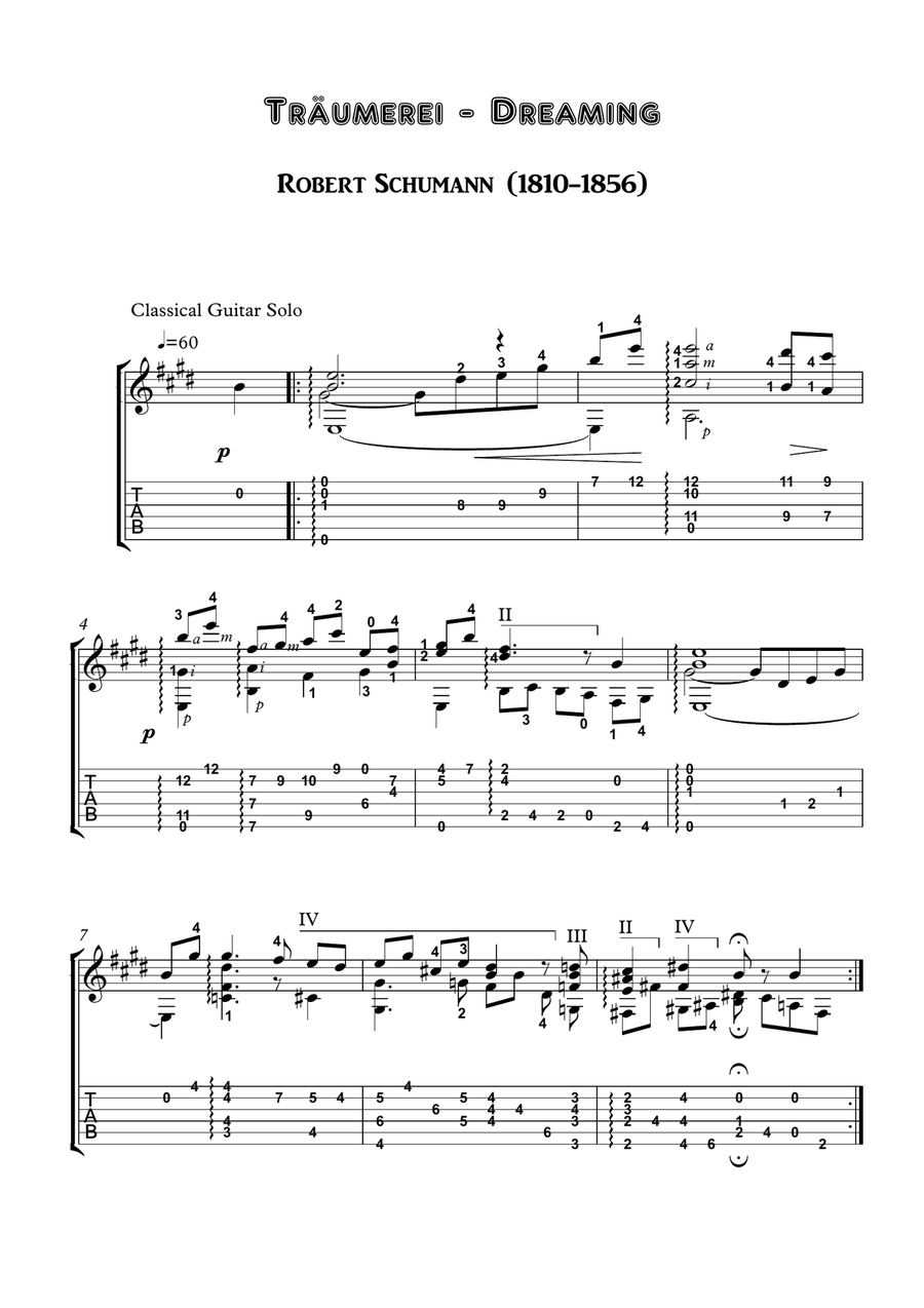 Traumerei Reverie Guitar Solo Acoustic Guitar scores gallery preview page 1