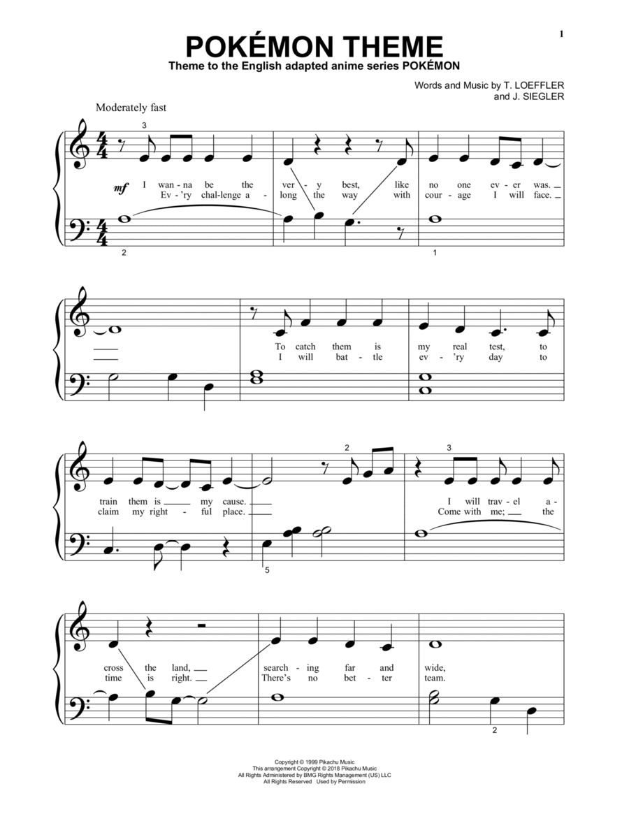 Pokemon Theme Piano Solo scores gallery preview page 1