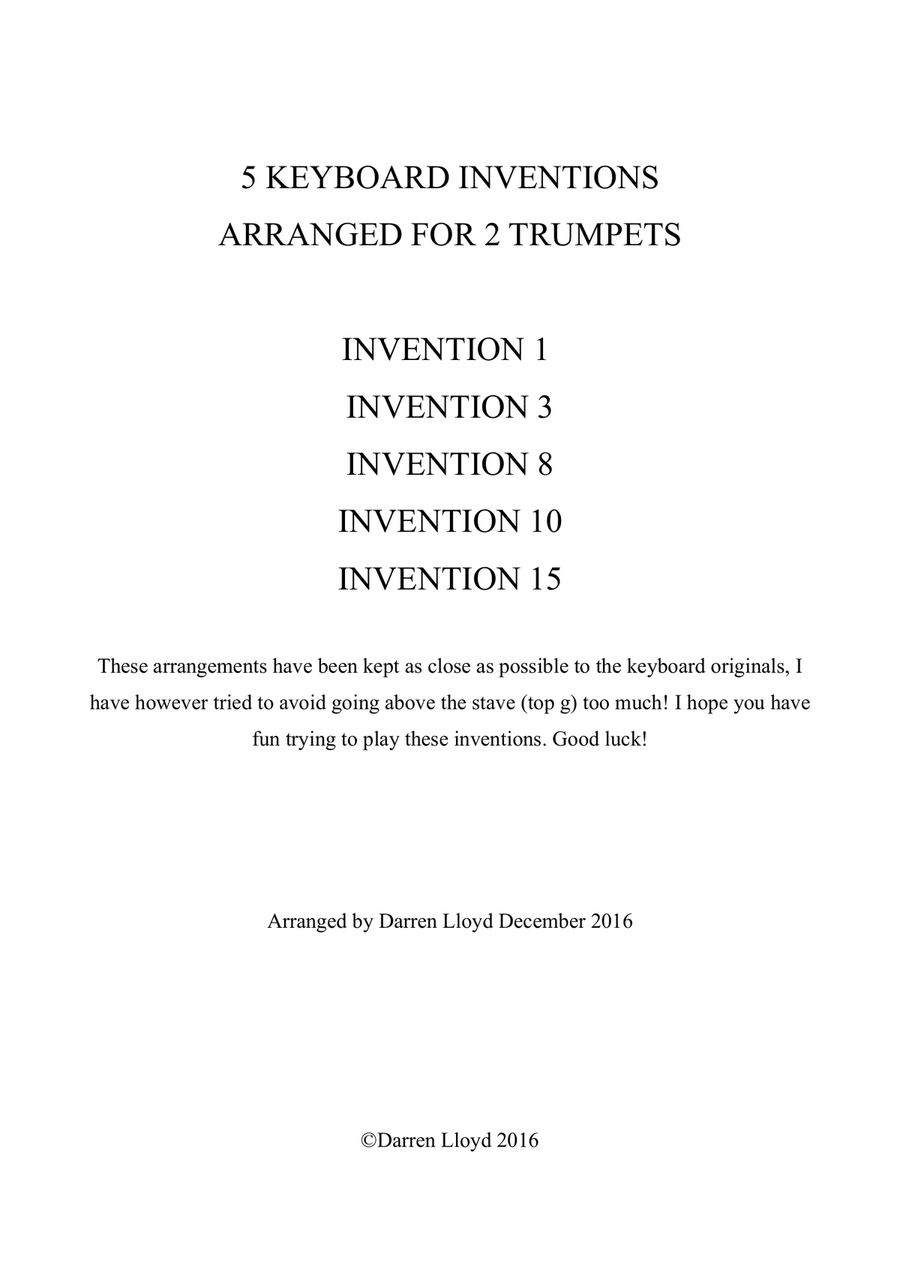 Trumpet duets. Five Bach keyboard Inventions for 2 Trumpets. Trumpet Duet scores gallery preview page 2